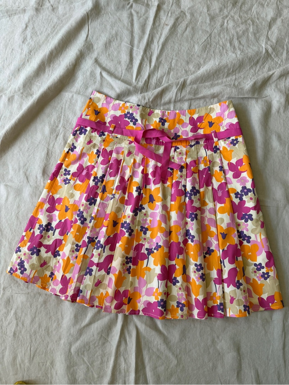 Vintage 100% cotton Floral Pleated A-Line Skirt with ribbon tie size 8 - Picture 6 of 12
